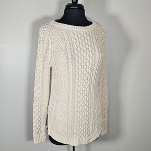 L.L. Bean Signature Cableknit Fisherman Sweater Scoop Hem Zipper Hem Crewneck XS